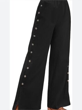 Worth Black 100% Linen Wide-Leg Side-Button Pants